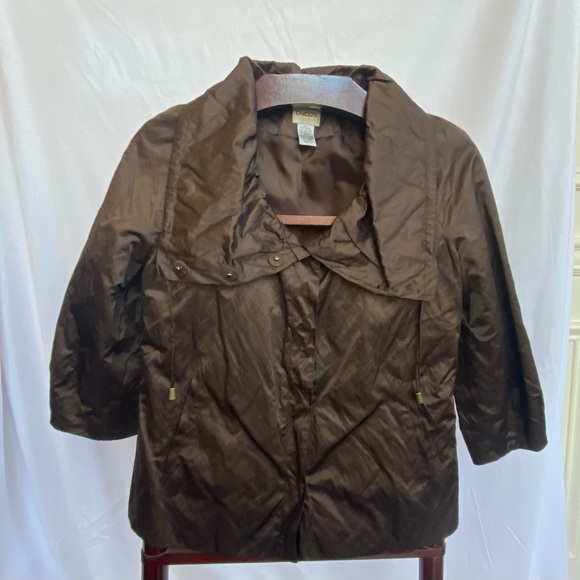 Chico’s Black Walnut/Brown Texture Shine Erika 3/4 Sleeve Snap Closure Jacket - Picture 3 of 15
